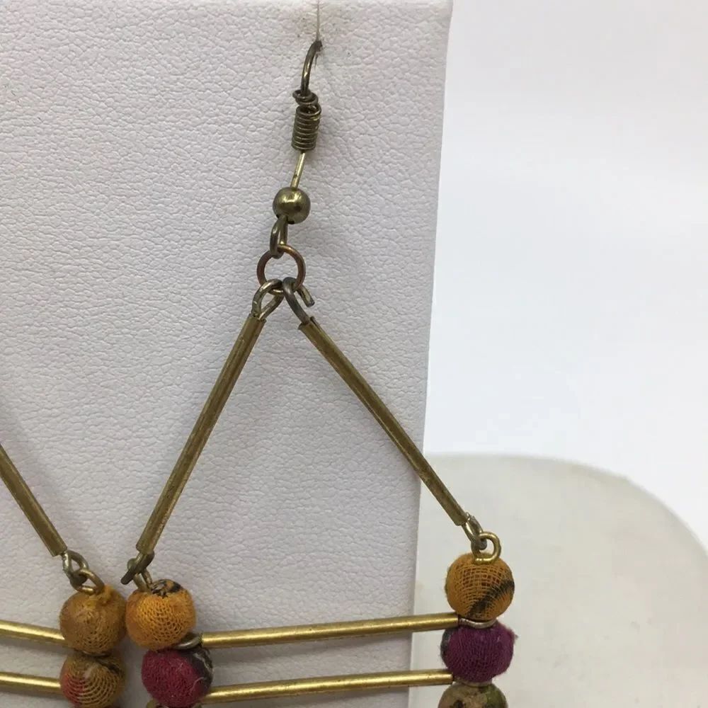 Indian Dangly Triangle Boho Earrings Made of recycled Saris! - Picture 3 of 11